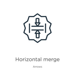 Horizontal merge icon. Thin linear horizontal merge outline icon isolated on white background from arrows collection. Line vector sign, symbol for web and mobile