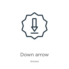 Down arrow icon. Thin linear down arrow outline icon isolated on white background from arrows collection. Line vector sign, symbol for web and mobile