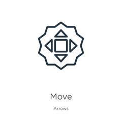 Move icon. Thin linear move outline icon isolated on white background from arrows collection. Line vector sign, symbol for web and mobile