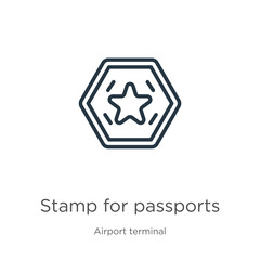 Stamp for passports icon. Thin linear stamp for passports outline icon isolated on white background from airport terminal collection. Line vector sign, symbol for web and mobile