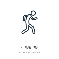 Fototapeta na wymiar Jogging icon. Thin linear jogging outline icon isolated on white background from activities collection. Line vector sign, symbol for web and mobile