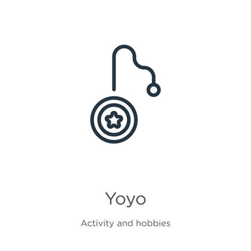 Yoyo icon. Thin linear yoyo outline icon isolated on white background from activity and hobbies collection. Line vector sign, symbol for web and mobile