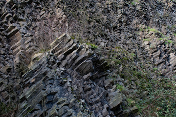 Nature background. Soft focus of geological structure, geological structure, basalt columns