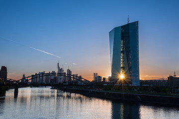 Frankfurt am Main, Germany -May 13th 2019. .European Central Bank (ECB) Tower  and Skyline with a...