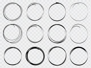 Super set of circles lines sketch hand drawn. Doodle circles for design elements, messages, notes labels. Bubble proet vector illustration