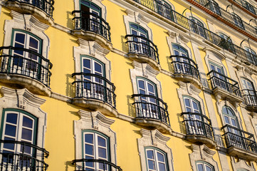 European architecture. The yellow building. 19th century building.