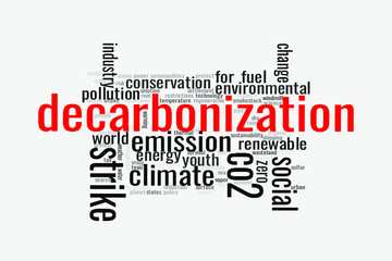 Illustration in the form of a cloud of words related to the problem of decarbonization of the world economy