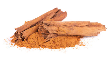Sticks cinnamon, isolated on white background. True cinnamon.