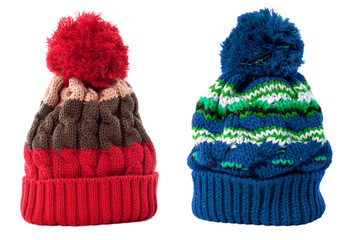 Two winter knit ski hat isolated white