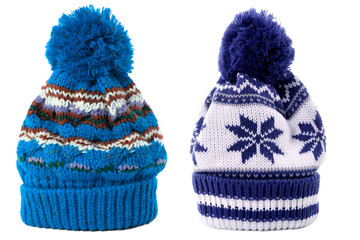 Two winter knit ski hat isolated white