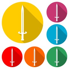 Sword for game icon isolated with long shadow