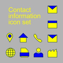 A set of Contact information Icons. Buttons vector icon set. communication symbols collection, vector sketches. email, address, home, user, phone, telephone, pin, envelope, message.
