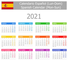 2021 Spanish Type-1 Calendar Mon-Sun on white background
