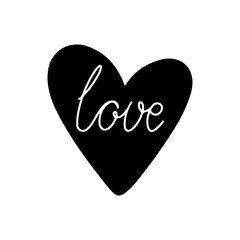 Valentines Day heart with love lettering isolated on white background. Template for stickers, greeting scrapbooking, congratulations, invitations, planners, wedding