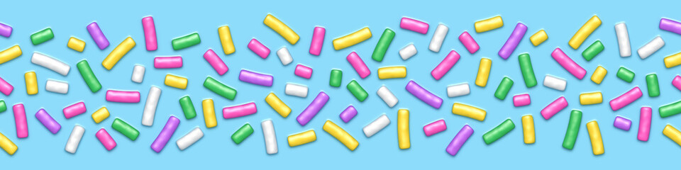 Seamless pattern of blue donut glaze with many decorative sprinkles