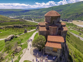 Mtskheta city in Mtianeti province of Georgia. Rocky mountaintop at confluence of Mtkvari and...