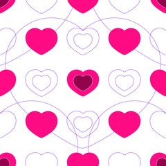 Seamless pattern with different red hearts