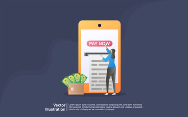 Online payment concept vector illustration. mobile payment or money transfer concept. E-commerce market shopping online illustration with tiny people character. Template for landing page, banner, ui.
