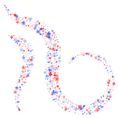 Flying red blue white star sparkles on white vector american patriotic background.