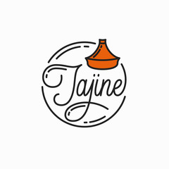 Tajine menu logo. Round linear logo of tagine