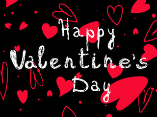 Happy Valentines Day poster with handwritten text on black background. Vector Illustration