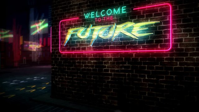 Future hologram and neon in cyber city. Futuristic cyberpunk style animation. Modern abstract art 3d rendering intro with glitch effect. Sci-fi, Virtual space, science and digital world concept.