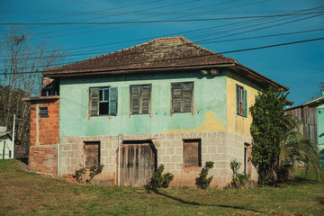 Facade with entrance on old charming cottage