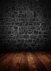 empty interior room with brick wall.