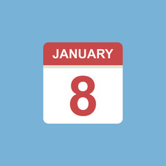calendar - January 8 icon illustration isolated vector sign symbol