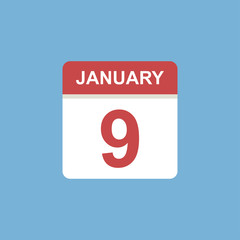 calendar - January 9 icon illustration isolated vector sign symbol
