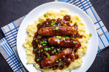 classic Bangers and Mash on a plate