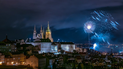Fototapeta na wymiar Prague New Year's Fireworks