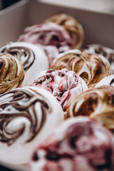 tasty background: Colourful Meringue colored meringues many different sweet