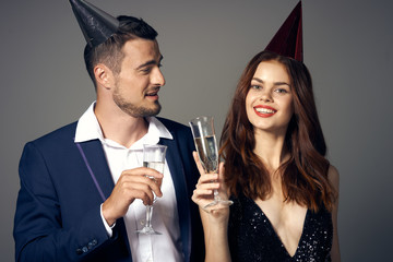 young couple celebrating with champagne