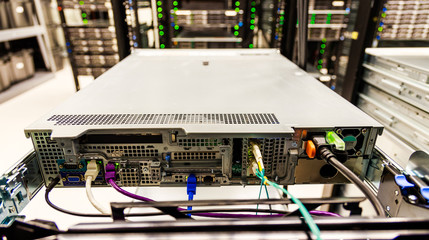 Back of server connected in server room