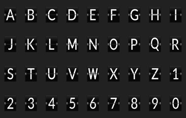 High resolution full alphabet flip display letters from A to Z with numbers from 0 to 9