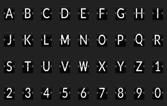 High resolution full alphabet flip display letters from A to Z with numbers from 0 to 9