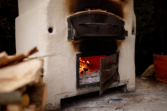 Old Stove With Fire