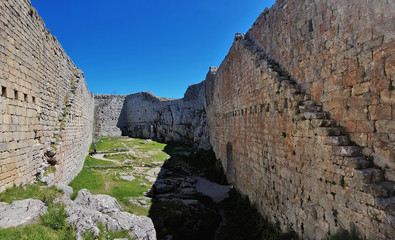 Ruins of fortress Montsegur from inside out