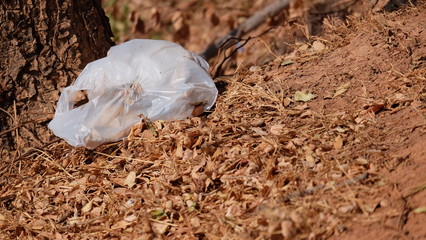 Plastic bag on the floor with space to put text