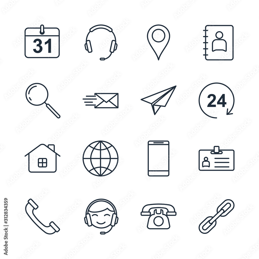 Aufkleber set contact us icon template color editable. contact us pack symbol vector sign isolated on white ba