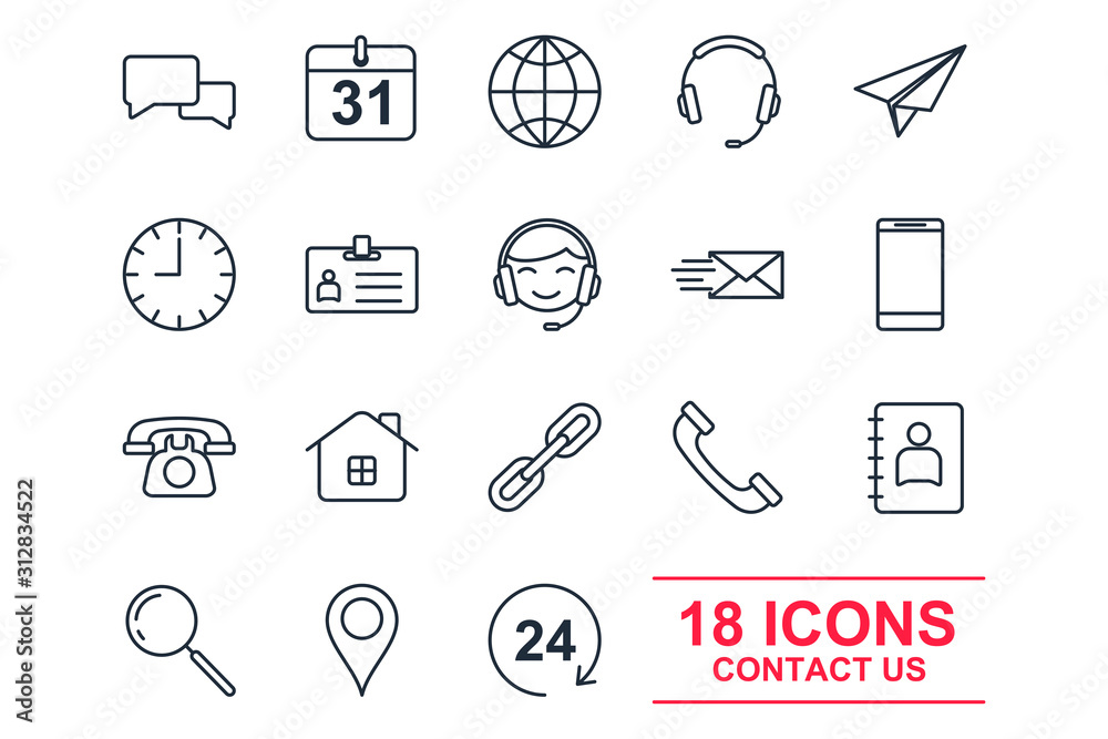 Leinwandbilder set contact us icon template color editable. contact us pack symbol vector sign isolated on white ba