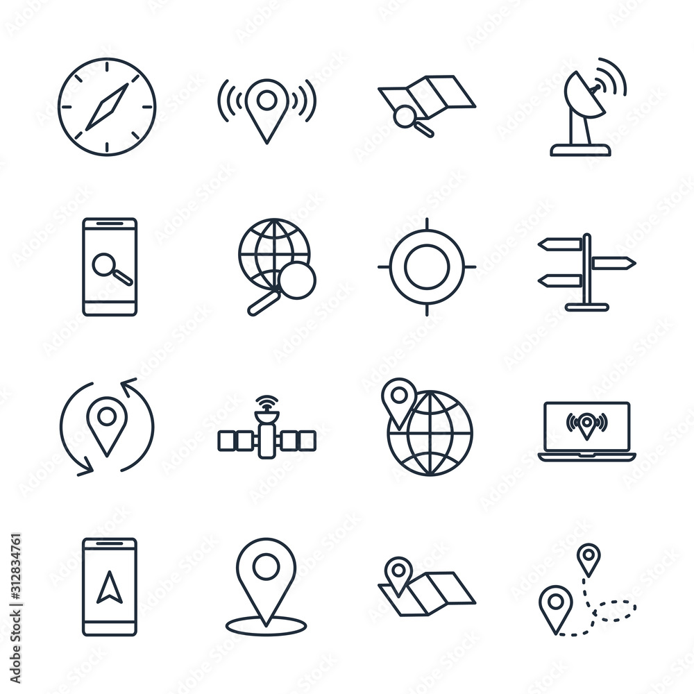 Poster Set Route and navigation icon template color editable. Navigation, location, GPS pack symbol vector sign isolated on white background icons vector illustration for graphic and web design.