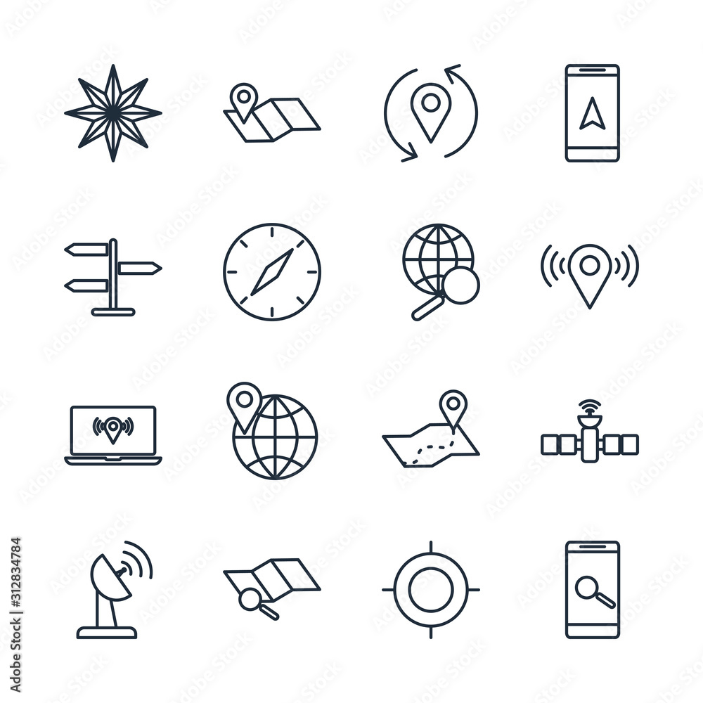 Fototapete set route and navigation icon template color editable. navigation, location, gps pack symbol vector 