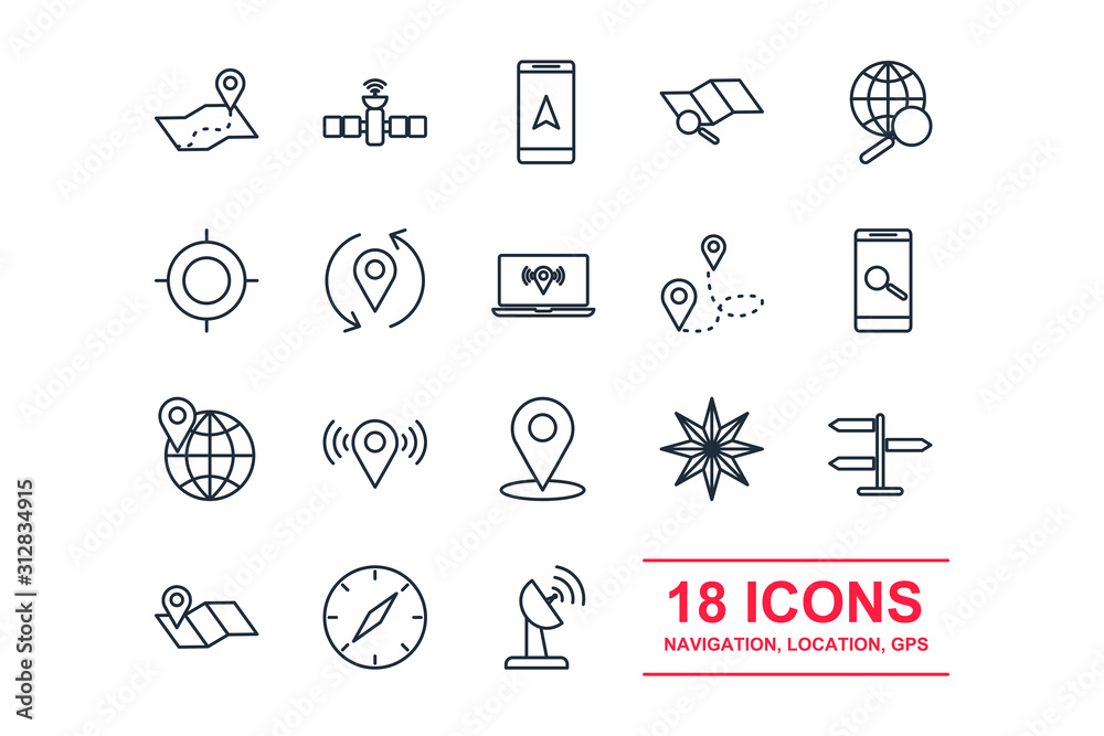Leinwandbilder set route and navigation icon template color editable. navigation, location, gps pack symbol vector 