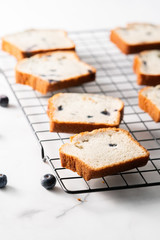 Blueberry muffin loaf bread cake sliced .