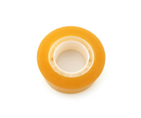 Isolated transparent adhesive tape on white background with shadow.