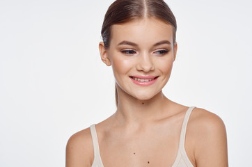 beautiful woman bare shoulders clean skin