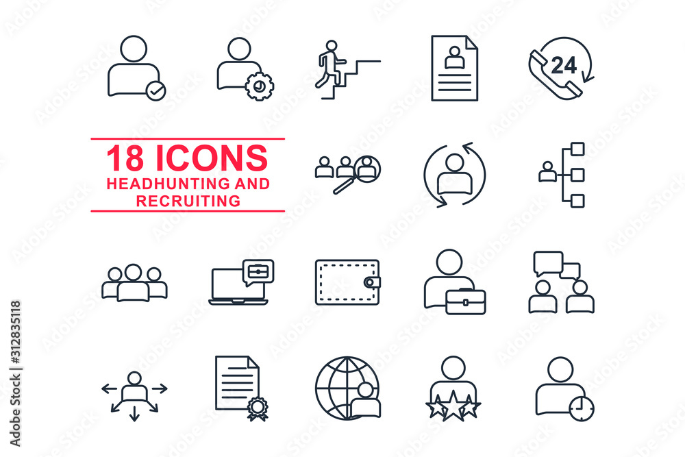Poster Set business people and corporate management icon template color editable. Head Hunting pack symbol vector sign isolated on white background icons vector illustration for graphic and web design.