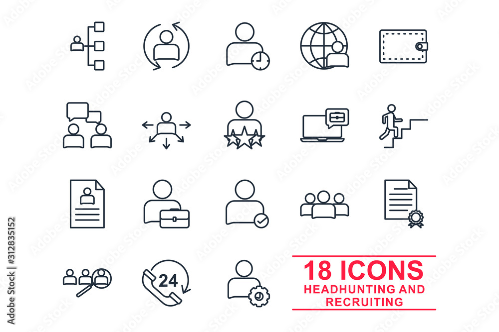 Aufkleber set business people and corporate management icon template color editable. head hunting pack symbol 